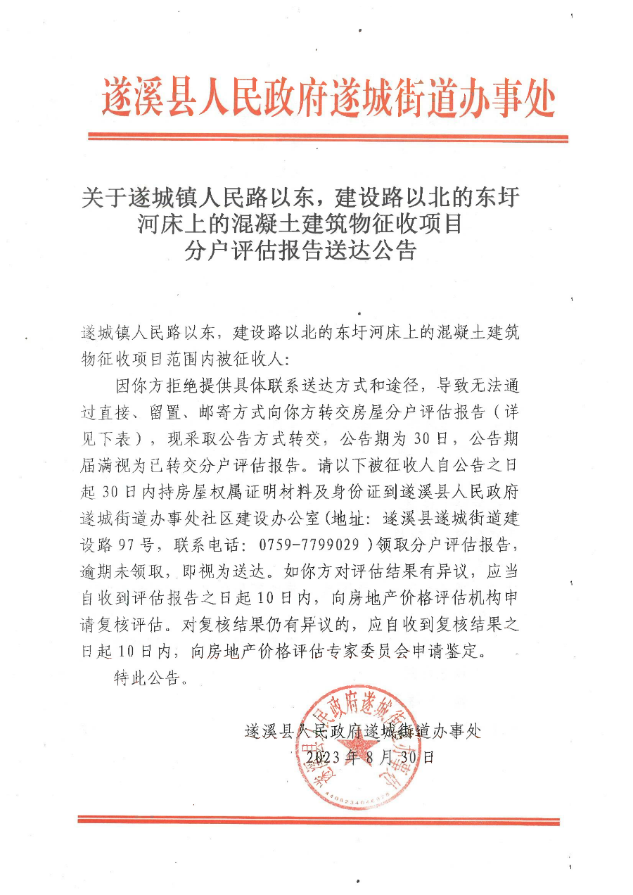 關(guān)于遂城鎮(zhèn)人民路以東，建設(shè)路以北的東圩河床上的混凝土建筑物征收項(xiàng)目分戶評(píng)估報(bào)告送達(dá)公告.bmp