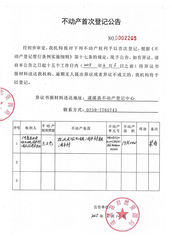 不動產(chǎn)首次登記公告（廣東省遂溪縣嶺北鎮(zhèn)調(diào)豐村調(diào)豐經(jīng)濟(jì)合作社）.jpg